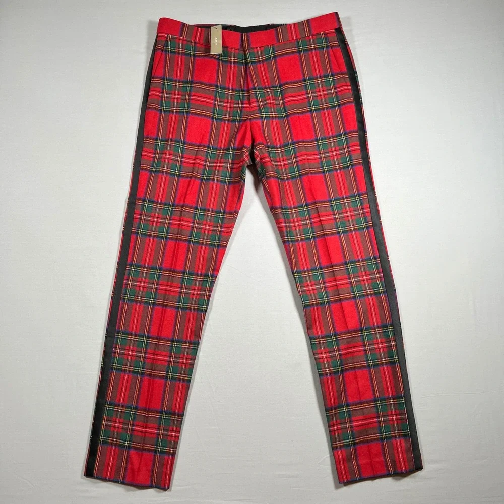 J.Crew Ludlow Slim Red Stewart Tartan Plaid Tuxedo Dress Pants Mens 32x30 AR106